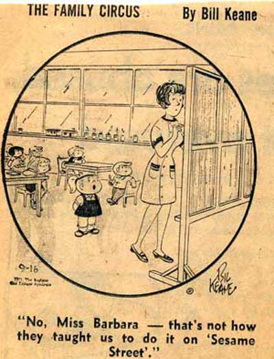 Family Circus comic strip cartoon with Miss Barbara