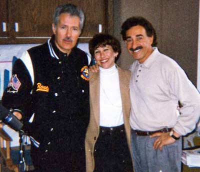 Larry Morrow with Kim Scott and Jeopardy's Alex Trebek in 1996