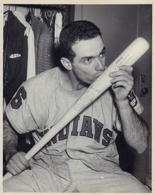 Rocky Colavito kisses bat he hit 4 homers with